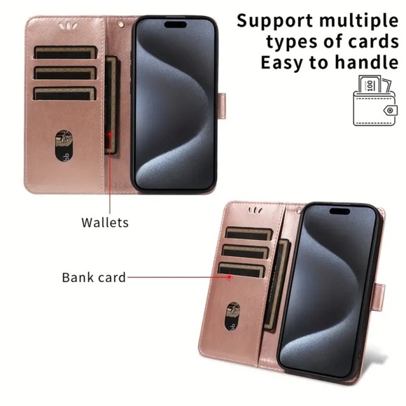 New- Faux leather phone case with card holder and kickstand, black for iPhone 13 - Picture 5 of 5